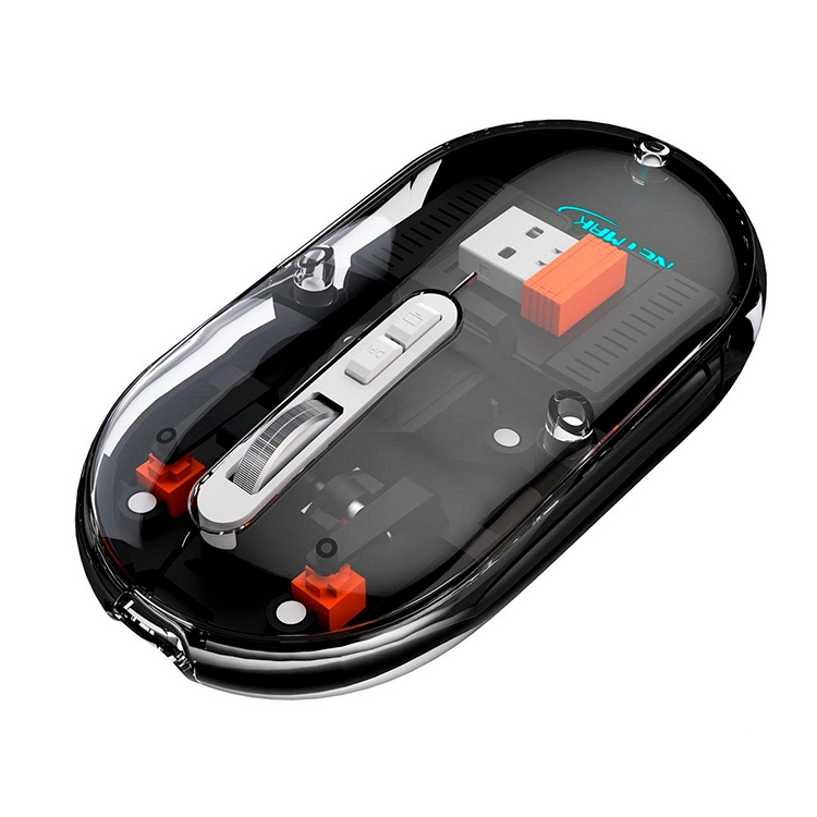 Mouse Netmak Optimize M670 Inalambrico Transparente Negro 2.4GHZ BT 5.0 Art.NM-M670
